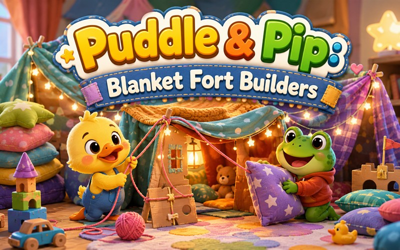 Puddle & Pip: Blanket Fort Builders — free physics puzzle game starring Puddle & Pip