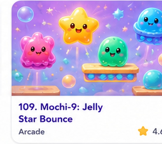 Mochi-9: Jelly Star Bounce — free physics platformer game starring Mochi-9