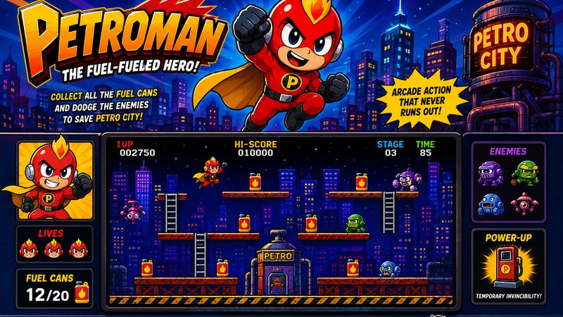 Petroman: Reactor Rush — free arcade platformer game starring Petroman
