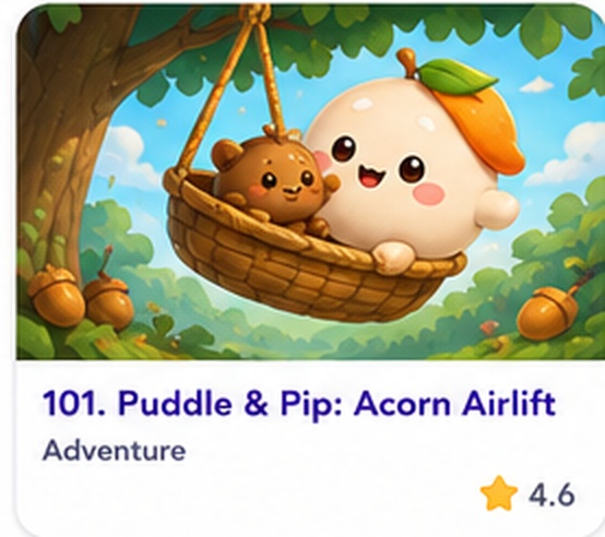 Puddle & Pip: Acorn Airlift — free coordination arcade game starring Puddle & Pip
