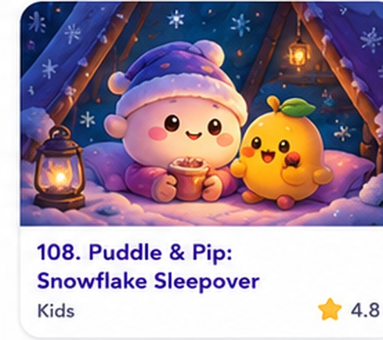 Puddle & Pip: Snowflake Sleepover — free winter puzzle game starring Puddle & Pip